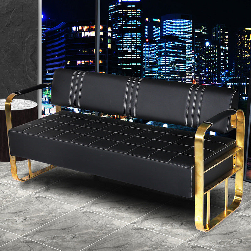 Faux Leather Square Arm Sofa with Tight Back 21.65" W 28.74" H Black Brass Gold Clearhalo 'furn' 'furn_sofas' 'Furniture' 'Living Room Furniture' 'Sofa' 'sofas' 5352924