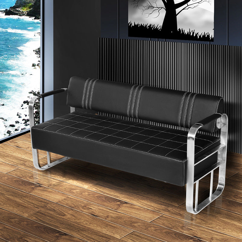 Faux Leather Square Arm Sofa with Tight Back 21.65" W 28.74" H Black Silver Clearhalo 'furn' 'furn_sofas' 'Furniture' 'Living Room Furniture' 'Sofa' 'sofas' 5352925