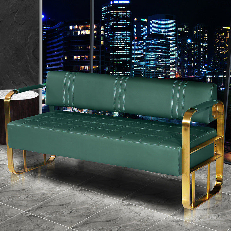 Faux Leather Square Arm Sofa with Tight Back 21.65" W 28.74" H Green Brass Gold Clearhalo 'furn' 'furn_sofas' 'Furniture' 'Living Room Furniture' 'Sofa' 'sofas' 5352926