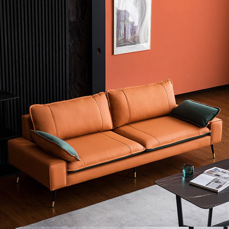 Faux Leather Pillow Top Arm Sofa with Pillow Back Cushions for Living Room