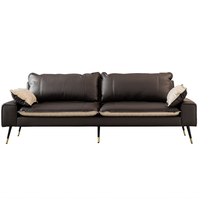 Faux Leather Pillow Top Arm Sofa with Pillow Back Cushions for Living Room