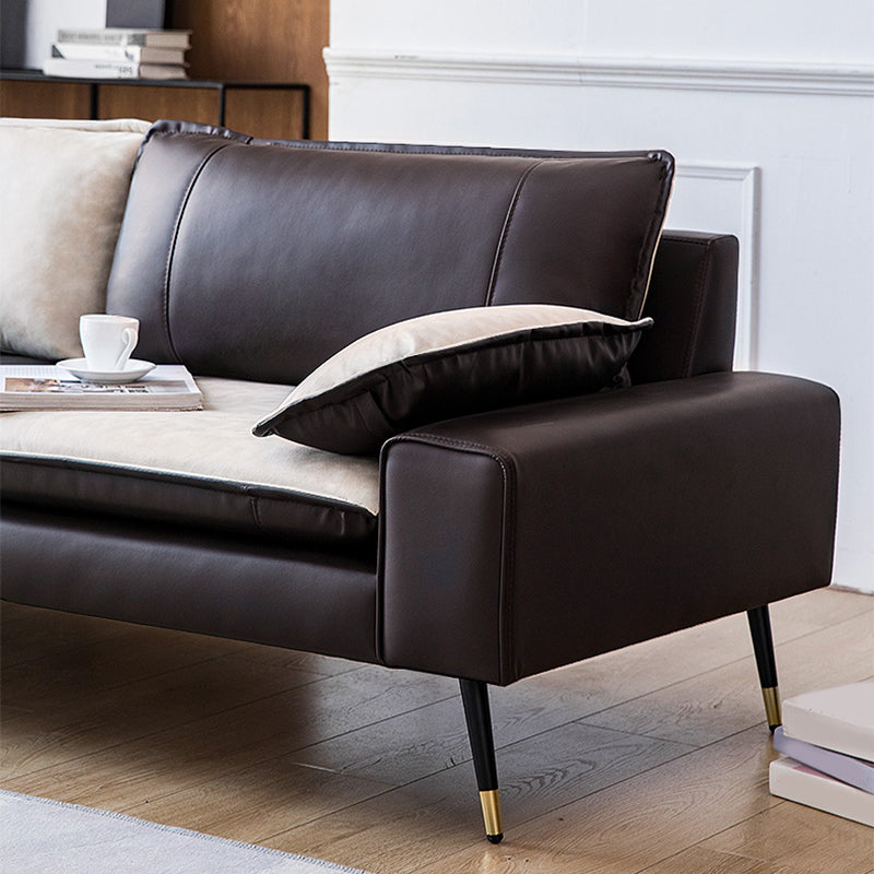 Faux Leather Pillow Top Arm Sofa with Pillow Back Cushions for Living Room