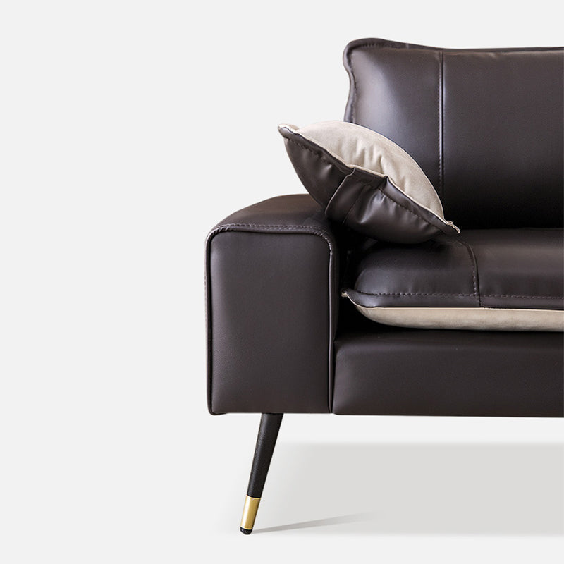 Faux Leather Pillow Top Arm Sofa with Pillow Back Cushions for Living Room