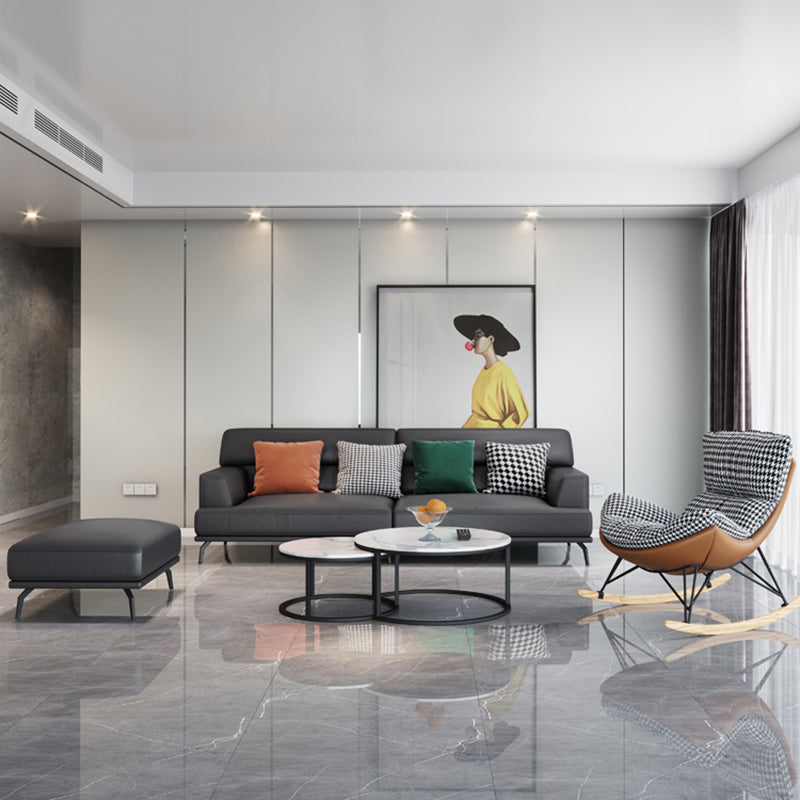 ステイン耐性のある定常フェイクレザーリビングルームスクエアアーム標準ダークグレーソファー