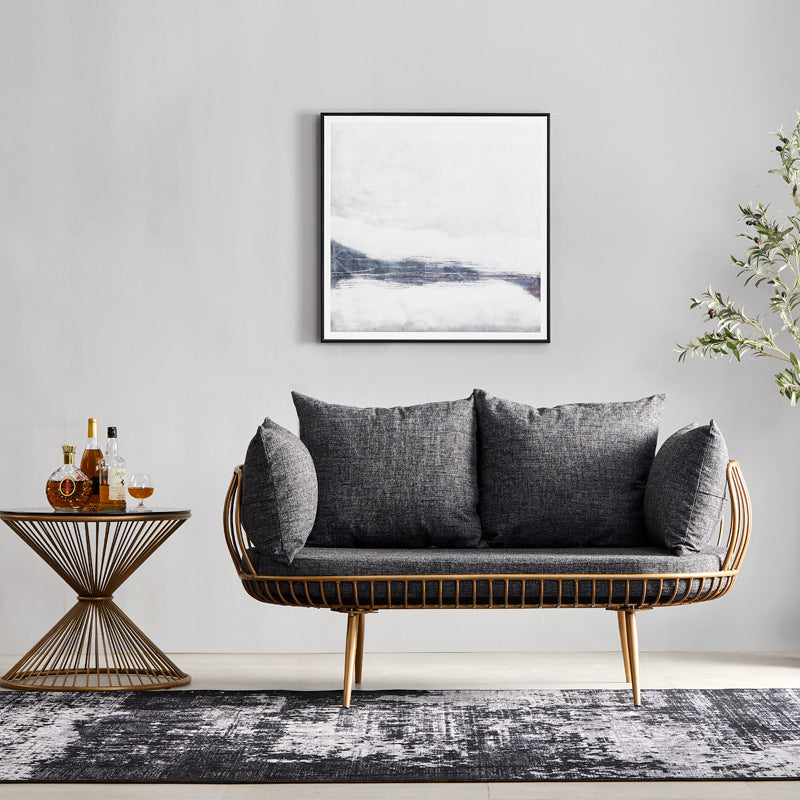 Scandinavian Golden Frame Sofa with Pillow Back Cushion for Living Room 59.1"L x 31.5"W x 29.5"H Dark Gray Clearhalo 'furn' 'furn_sofas' 'Furniture' 'Living Room Furniture' 'Sofa' 'sofas' 5353083