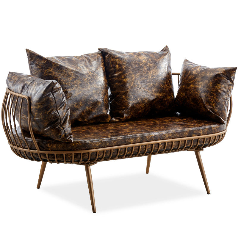 Scandinavian Golden Frame Sofa with Pillow Back Cushion for Living Room 59.1"L x 31.5"W x 29.5"H Brown Clearhalo 'furn' 'furn_sofas' 'Furniture' 'Living Room Furniture' 'Sofa' 'sofas' 5353084