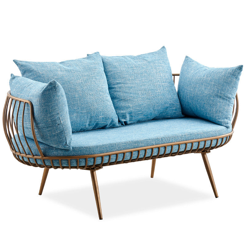 Scandinavian Golden Frame Sofa with Pillow Back Cushion for Living Room 59.1"L x 31.5"W x 29.5"H Sky Blue Clearhalo 'furn' 'furn_sofas' 'Furniture' 'Living Room Furniture' 'Sofa' 'sofas' 5353090