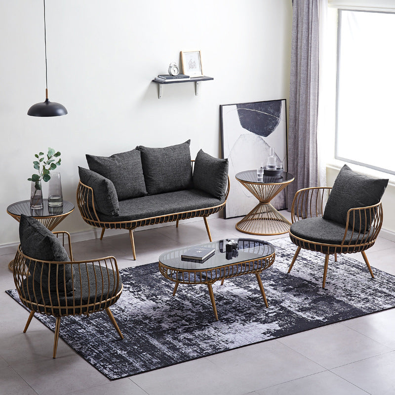 Scandinavian Golden Frame Sofa with Pillow Back Cushion for Living Room Clearhalo 'furn' 'furn_sofas' 'Furniture' 'Living Room Furniture' 'Sofa' 'sofas' 5353099