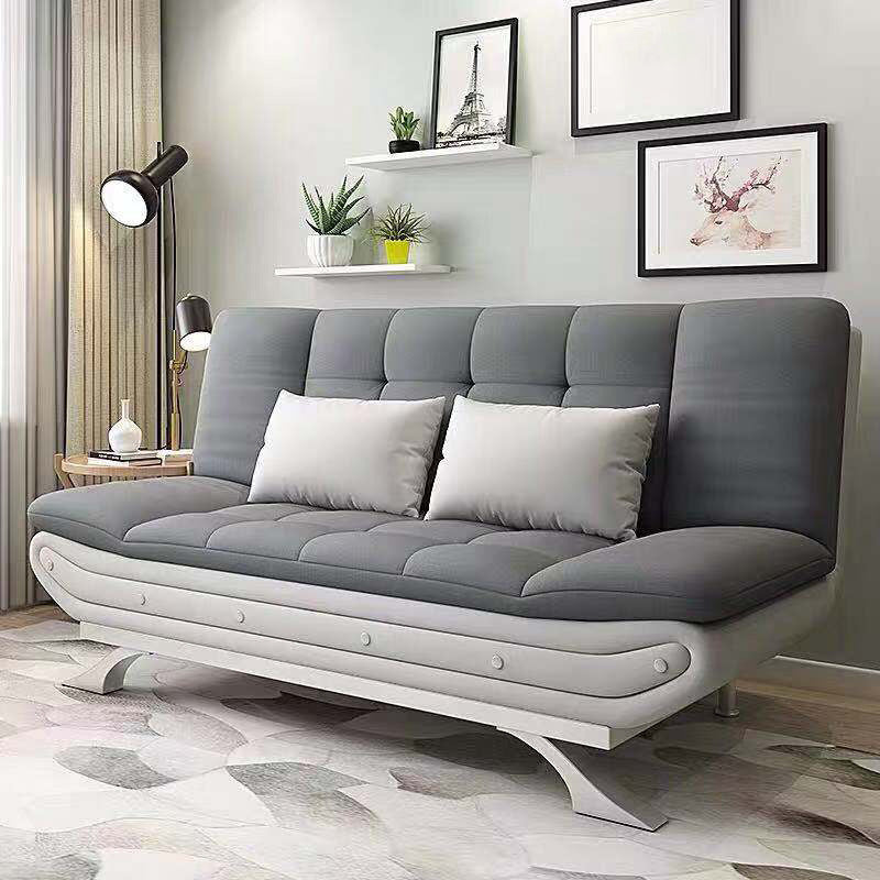 Linen Contemporary Sleeper with 2 Pillows Back for Apartment Light Gray-White Clearhalo 'furn' 'furn_sofas' 'Furniture' 'Living Room Furniture' 'Sofa' 'sofas' 5353155