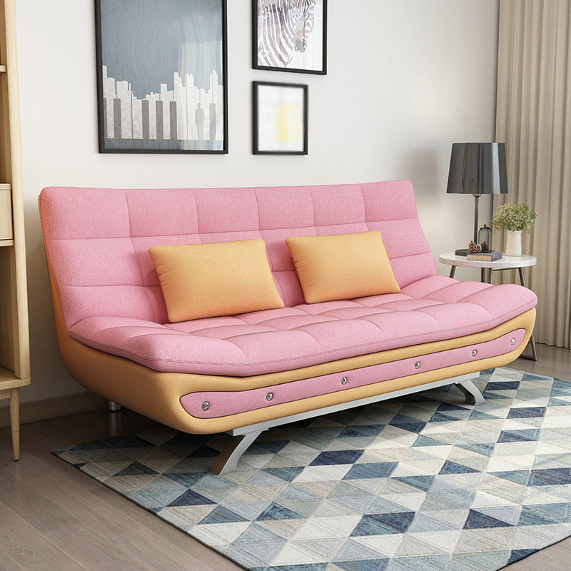 Linen Contemporary Sleeper with 2 Pillows Back for Apartment Pink Clearhalo 'furn' 'furn_sofas' 'Furniture' 'Living Room Furniture' 'Sofa' 'sofas' 5353157
