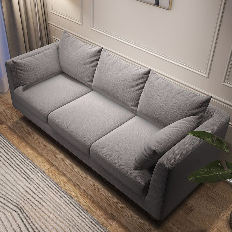 Sofá con sofá de sofá de brazo cuadrado/lino de 3 asientos con almohada con almohada