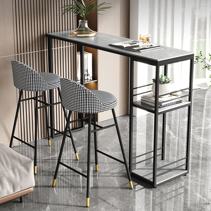Industrial Stone Bar Dining Table Rectangle Bar Dining Table with Sled Base 47.2"L x 15.7"W x 41.3"H Gray Without Chairs Clearhalo 'Bar Furniture' 'Bar Tables' 'bar_tables' 'furn' 'furn_bar_tables' 'Furniture' 'Kitchen & Dining Furniture' 5356226