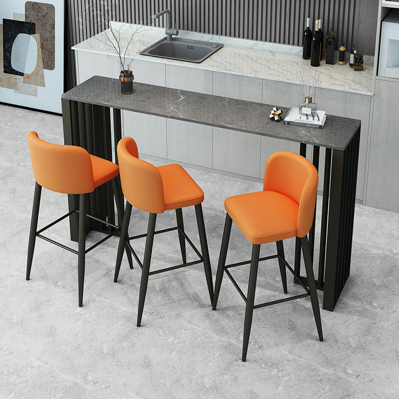 Rectangle Stone Bar Table Contemporary Bar Table with Double Pedestal Base 47.2"L x 15.7"W x 41.3"H Gray Without Chairs Clearhalo 'Bar Furniture' 'Bar Tables' 'bar_tables' 'furn' 'furn_bar_tables' 'Furniture' 'Kitchen & Dining Furniture' 5356326