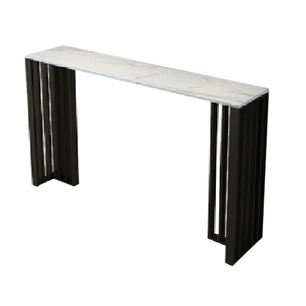 Rectangle Stone Bar Table Contemporary Bar Table with Double Pedestal Base White Without Chairs Clearhalo 'Bar Furniture' 'Bar Tables' 'bar_tables' 'furn' 'furn_bar_tables' 'Furniture' 'Kitchen & Dining Furniture' 5356327