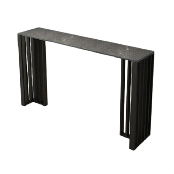 Rectangle Stone Bar Table Contemporary Bar Table with Double Pedestal Base Gray Without Chairs Clearhalo 'Bar Furniture' 'Bar Tables' 'bar_tables' 'furn' 'furn_bar_tables' 'Furniture' 'Kitchen & Dining Furniture' 5356331