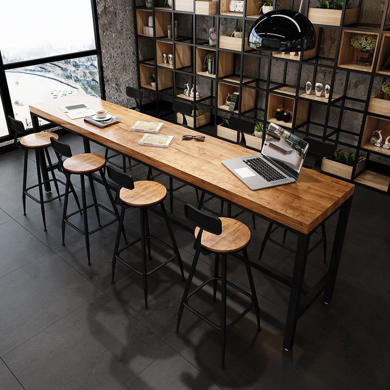 Industrial Rectangle Bar Dining Table Solid Wood Bar Dining Table with Trestle Base 94.5"L x 15.7"W x 41.3"H Without Chairs Clearhalo 'Bar Furniture' 'Bar Tables' 'bar_tables' 'furn' 'furn_bar_tables' 'Furniture' 'Kitchen & Dining Furniture' 5356370