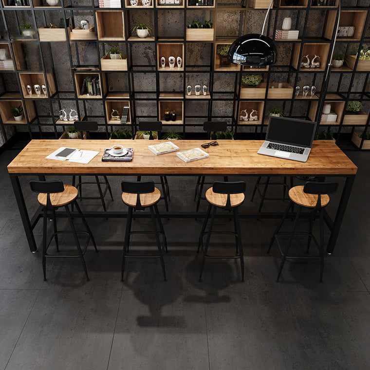 Industrial Rectangle Bar Dining Table Solid Wood Bar Dining Table with Trestle Base 78.7"L x 15.7"W x 41.3"H Without Chairs Clearhalo 'Bar Furniture' 'Bar Tables' 'bar_tables' 'furn' 'furn_bar_tables' 'Furniture' 'Kitchen & Dining Furniture' 5356372