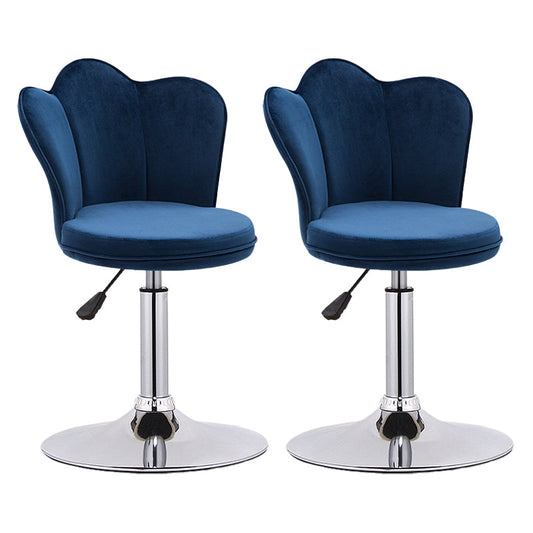 Modern Upholstered Swivel Stool Footrest Low Back Counter Chair with Metal Base Blue 2 Piece Set Short (16"-23")