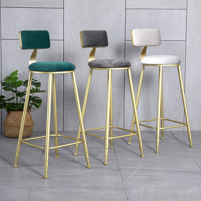 Taburete de respaldo de respaldo sin brazo de glamour taburete de barra de cocina de hierro con pedal y cojín