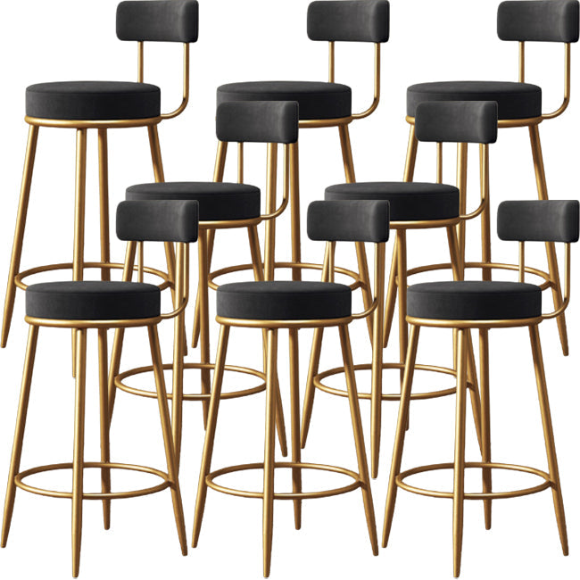 Glam Backrest Armless Counter Stool Iron Kitchen Bar Stool with Cushion and Pedal