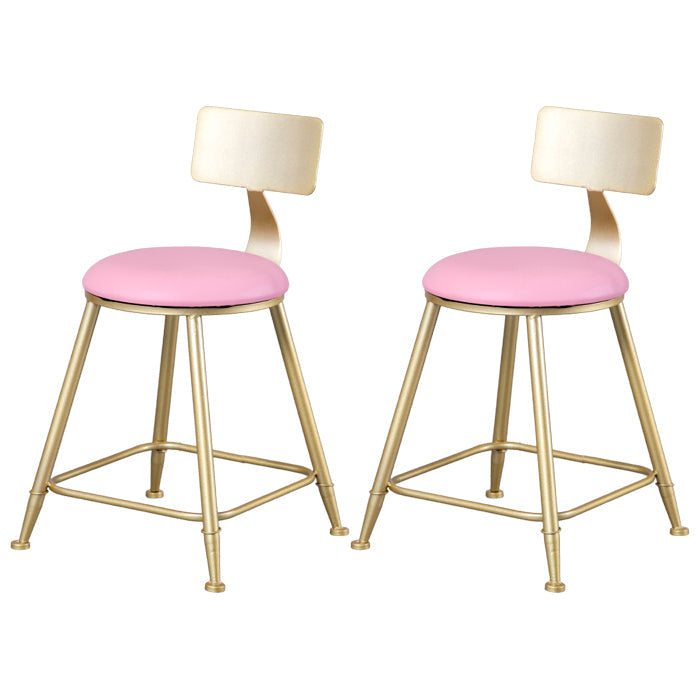 Glam Armless Backrest Counter Stool Steel Cafe Bar Stool with Cushion and Pedal Pink 2 Piece Set Short Stool(18"H) Clearhalo 'Bar Furniture' 'Bar Stools' 'bar_stools' 'furn' 'furn_bar_stools' 'Furniture' 'Kitchen & Dining Furniture' 5356791