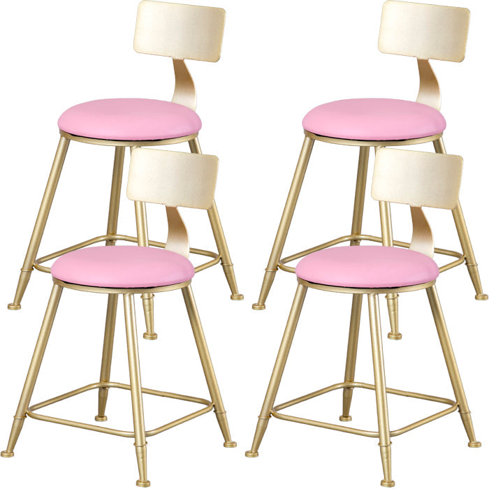 Glam Armless Backrest Counter Stool Steel Cafe Bar Stool with Cushion and Pedal Pink 4 Piece Set Short Stool(18"H) Clearhalo 'Bar Furniture' 'Bar Stools' 'bar_stools' 'furn' 'furn_bar_stools' 'Furniture' 'Kitchen & Dining Furniture' 5356792