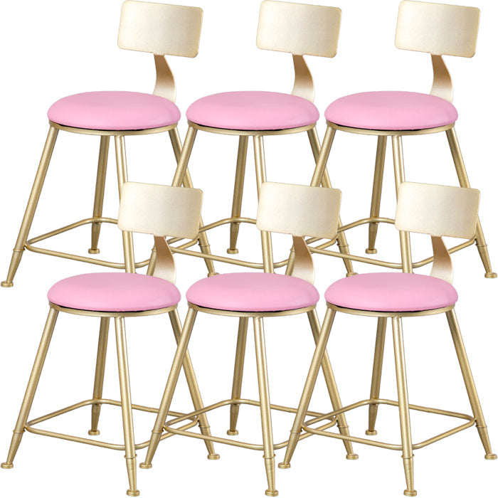 Glam Armless Backrest Counter Stool Steel Cafe Bar Stool with Cushion and Pedal Pink 6 Piece Set Short Stool(18"H) Clearhalo 'Bar Furniture' 'Bar Stools' 'bar_stools' 'furn' 'furn_bar_stools' 'Furniture' 'Kitchen & Dining Furniture' 5356795