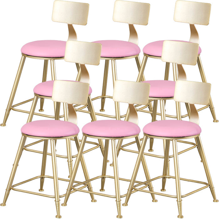 Glam Armless Backrest Counter Stool Steel Cafe Bar Stool with Cushion and Pedal Pink 8 Piece Set Short Stool(18"H) Clearhalo 'Bar Furniture' 'Bar Stools' 'bar_stools' 'furn' 'furn_bar_stools' 'Furniture' 'Kitchen & Dining Furniture' 5356797