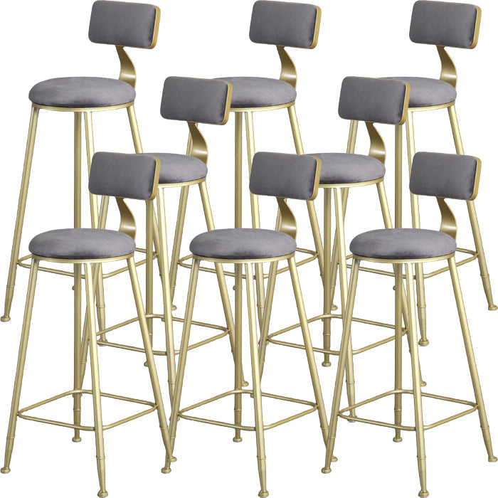 Glam Armless Backrest Counter Stool Steel Cafe Bar Stool with Cushion and Pedal Grey 8 Piece Set Clearhalo 'Bar Furniture' 'Bar Stools' 'bar_stools' 'furn' 'furn_bar_stools' 'Furniture' 'Kitchen & Dining Furniture' 5356814