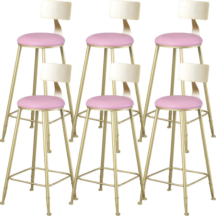 Glam Armless Backrest Counter Stool Steel Cafe Bar Stool with Cushion and Pedal Pink 6 Piece Set Clearhalo 'Bar Furniture' 'Bar Stools' 'bar_stools' 'furn' 'furn_bar_stools' 'Furniture' 'Kitchen & Dining Furniture' 5356825