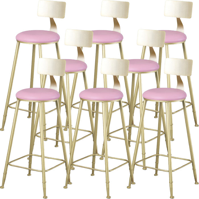 Glam Armless Backrest Counter Stool Steel Cafe Bar Stool with Cushion and Pedal Pink 8 Piece Set Clearhalo 'Bar Furniture' 'Bar Stools' 'bar_stools' 'furn' 'furn_bar_stools' 'Furniture' 'Kitchen & Dining Furniture' 5356826