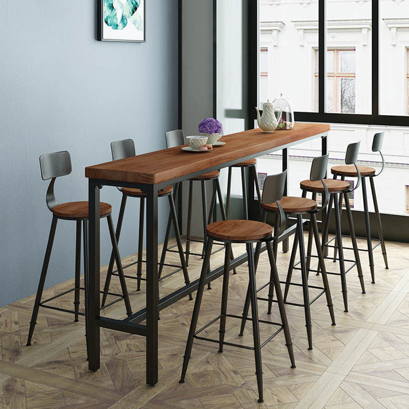 Industrial Rectangle Solid Wood Bar Table Set 1/3/4/5/9 Pieces Counter Table with Stools 9 Pieces: Table, 8 Chairs Clearhalo 'Bar Furniture' 'furn' 'furn_home_bar_bar_sets' 'Furniture' 'Home Bars & Bar Sets' 'home_bar_bar_sets' 'Kitchen & Dining Furniture' 5356979
