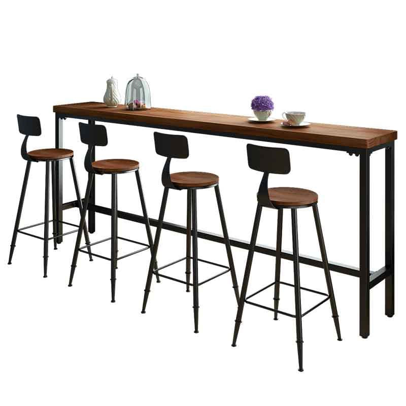 Industrial Rectangle Solid Wood Bar Table Set 1/3/4/5/9 Pieces Counter Table with Stools 5 Pieces: Table, 4 Chairs Clearhalo 'Bar Furniture' 'furn' 'furn_home_bar_bar_sets' 'Furniture' 'Home Bars & Bar Sets' 'home_bar_bar_sets' 'Kitchen & Dining Furniture' 5356980