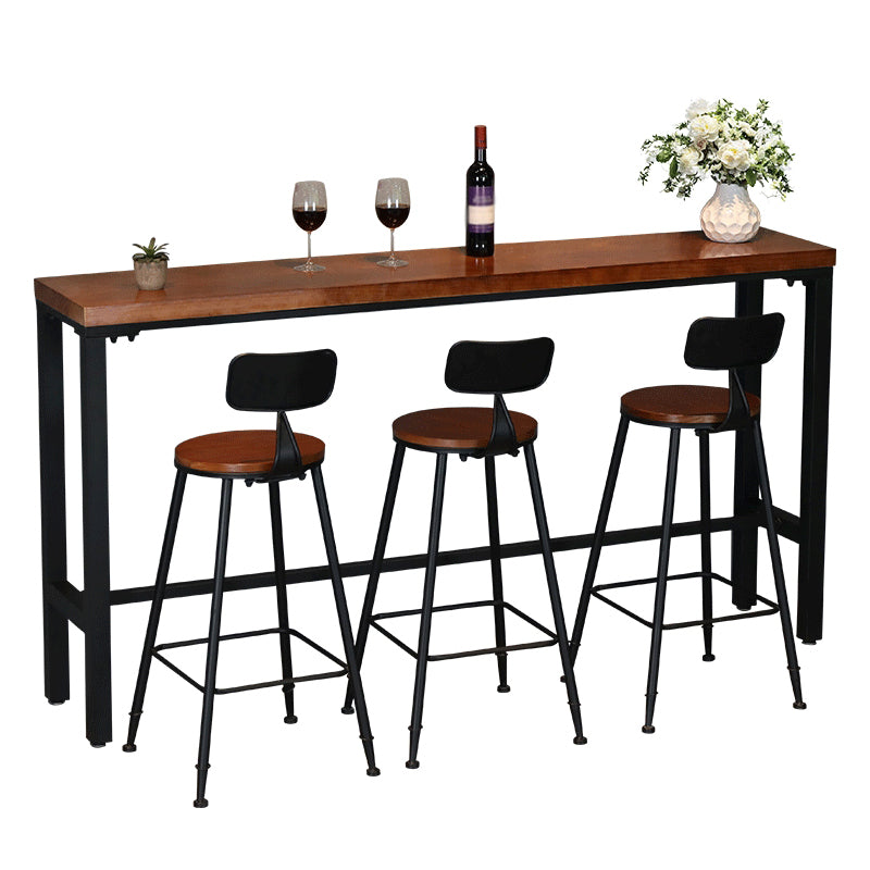 Industrial Rectangle Solid Wood Bar Table Set 1/3/4/5/9 Pieces Counter Table with Stools 4 Pieces: Table, 3 Chairs Clearhalo 'Bar Furniture' 'furn' 'furn_home_bar_bar_sets' 'Furniture' 'Home Bars & Bar Sets' 'home_bar_bar_sets' 'Kitchen & Dining Furniture' 5356981