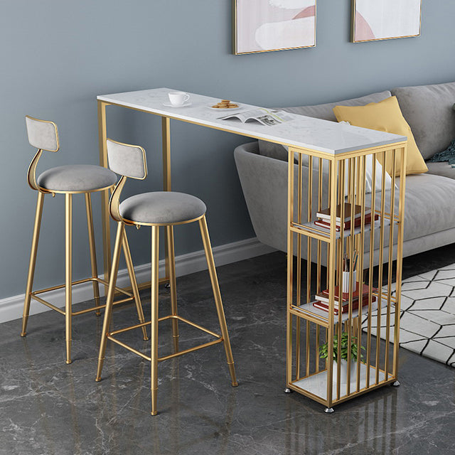 1/3 Piezas GlamoM Iron Bistro Set White Rectangle Faux Marble Top Table Plana con estante