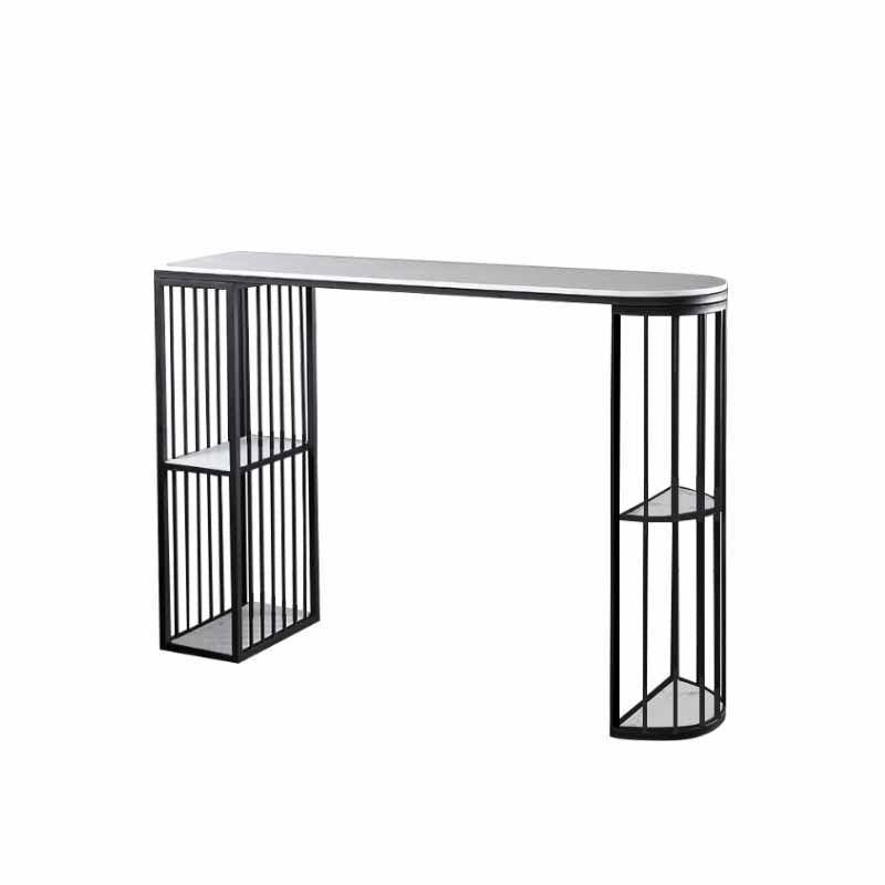 Living Room Glam Counter Height Set 1/2/3 Pieces Marble White Top Bistro Set Black 71"L x 16"W Clearhalo 'Bar Furniture' 'furn' 'furn_home_bar_bar_sets' 'Furniture' 'Home Bars & Bar Sets' 'home_bar_bar_sets' 'Kitchen & Dining Furniture' 5357063
