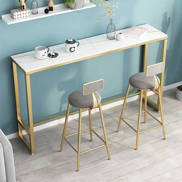 1/3 Pieces Glam Iron Bar Table Set Rectangle White Stone Top Bistro Set with Footrest Clearhalo 'Bar Furniture' 'furn' 'furn_home_bar_bar_sets' 'Furniture' 'Home Bars & Bar Sets' 'home_bar_bar_sets' 'Kitchen & Dining Furniture' 5357114