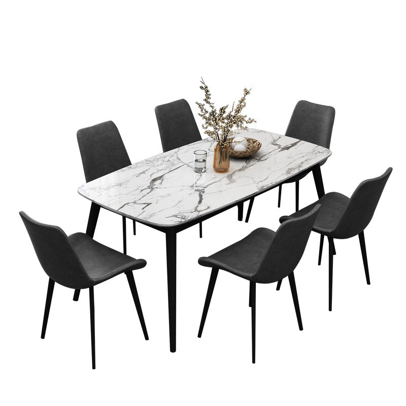 Modern Style Sintered Stone Rectangle Table Set 1/2/5/7 Pieces Dining Set 7 Pieces: Table, 6 Chairs Clearhalo 'Dining Room Sets' 'Dining Tables & Seating' 'dining_room_set' 'furn' 'furn_dining_room_set' 'Furniture' 'Kitchen & Dining Furniture' 5357127