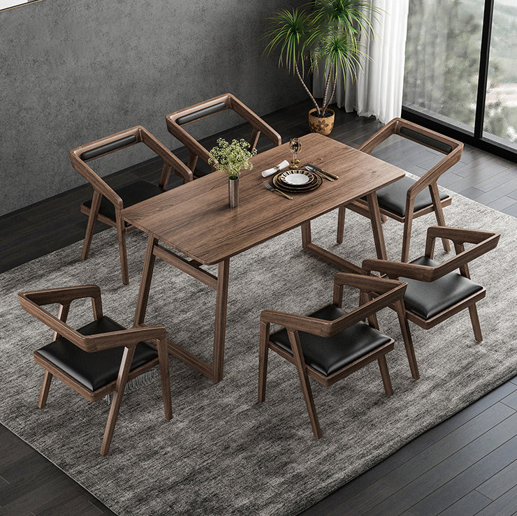 Traditional Wood Dinette Set 1/2/5/7 Pieces Rectangle Table Set for Dining Room 7 Pieces: Table, 6 Wood Chairs Clearhalo 'Dining Room Sets' 'Dining Tables & Seating' 'dining_room_set' 'furn' 'furn_dining_room_set' 'Furniture' 'Kitchen & Dining Furniture' 5357174