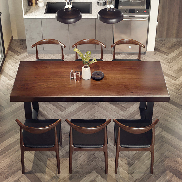 Industrial 1/5/7 Pieces Dining Set Rectangle Pine Wood Dining Table for Dining Room 7 Pieces: Table, 6 Brown Chairs Clearhalo 'Dining Room Sets' 'Dining Tables & Seating' 'dining_room_set' 'furn' 'furn_dining_room_set' 'Furniture' 'Kitchen & Dining Furniture' 5357198
