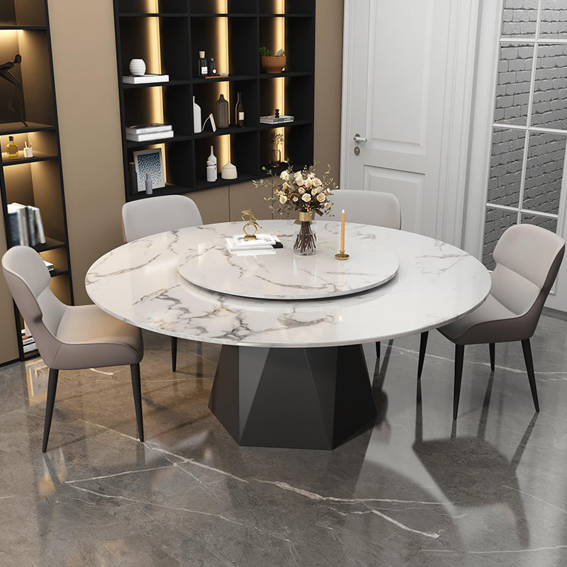 Marble Round Dining Table Contemporary Style Dining Site Table with Turntable