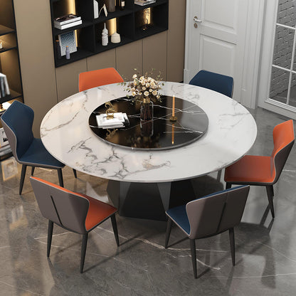 Marble Round Dining Table Contemporary Style Dining Site Table with Turntable