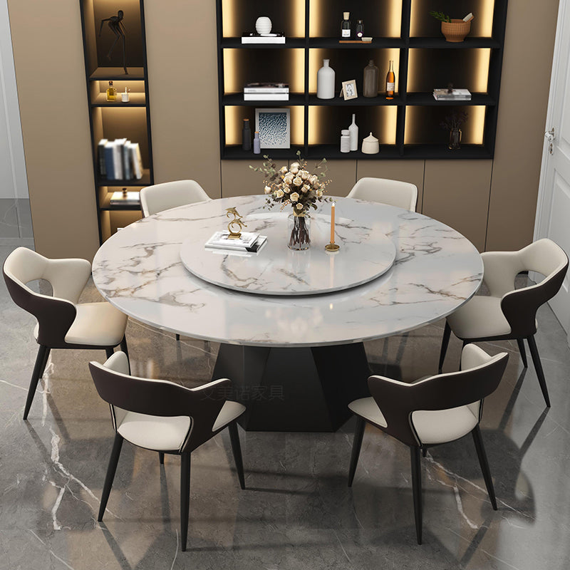 Marble Round Dining Table Contemporary Style Dining Site Table with Turntable