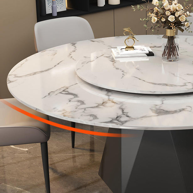Marble Round Dining Table Contemporary Style Dining Site Table with Turntable