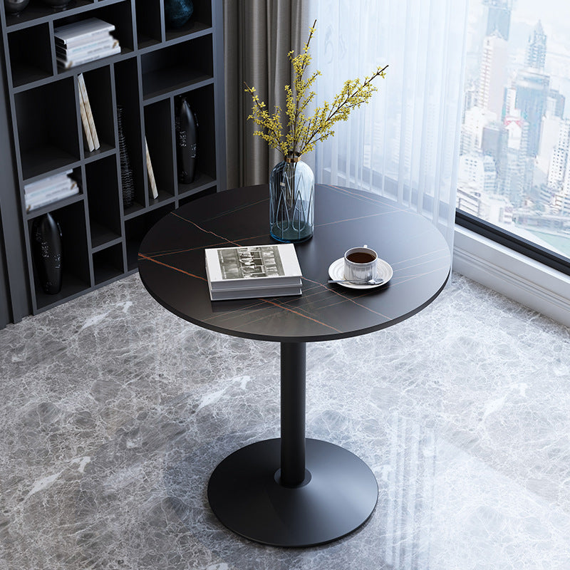 Metal Traditional Luxury Round Dining Table for Home Sintered Stone Table with Pedestal Black Black Clearhalo 'Dining Tables & Seating' 'Dining Tables' 'dining_table' 'furn' 'furn_dining_table' 'Furniture' 'Kitchen & Dining Furniture' 5357391