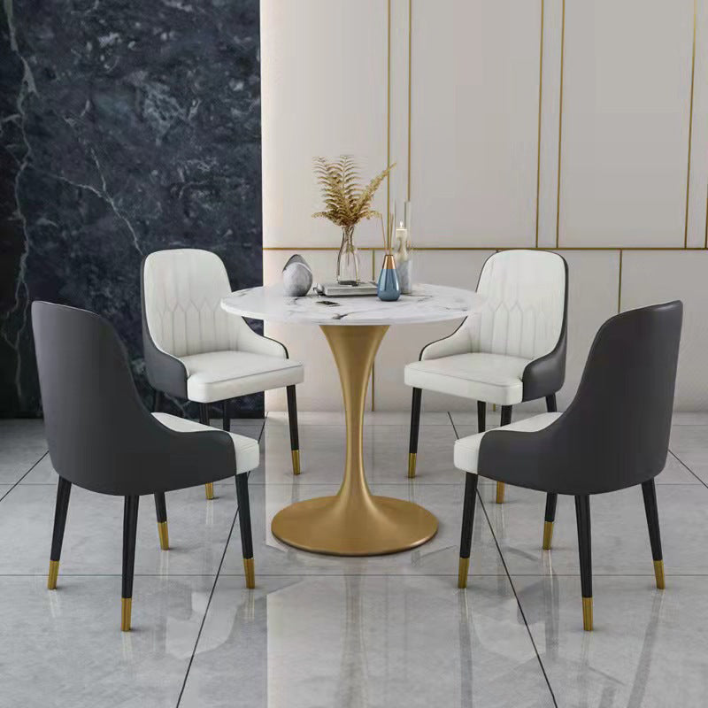 Metal Traditional Luxury Round Dining Table Sintered Stone Table with Tulip Base White 31.5"L x 31.5"W x 29.5"H Without Chairs Clearhalo 'Dining Tables & Seating' 'Dining Tables' 'dining_table' 'furn' 'furn_dining_table' 'Furniture' 'Kitchen & Dining Furniture' 5357424