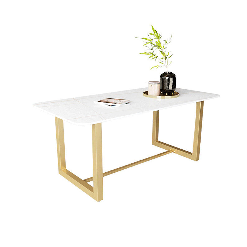 Traditional Luxury White in Marble Counter Rectangle Dining Table for Kitchen White-Gold Without Chairs Clearhalo 'Dining Tables & Seating' 'Dining Tables' 'dining_table' 'furn' 'furn_dining_table' 'Furniture' 'Kitchen & Dining Furniture' 5357441