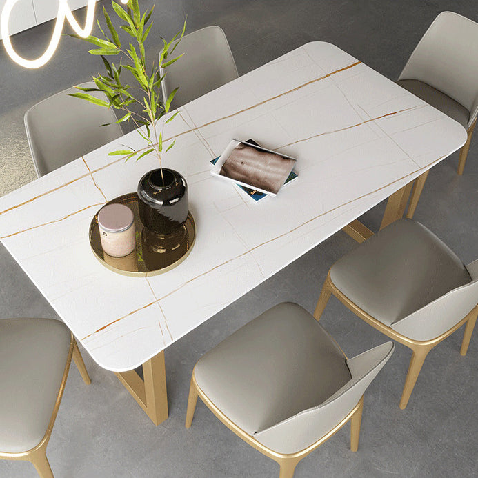 Traditional Luxury White in Marble Counter Rectangle Dining Table for Kitchen Clearhalo 'Dining Tables & Seating' 'Dining Tables' 'dining_table' 'furn' 'furn_dining_table' 'Furniture' 'Kitchen & Dining Furniture' 5357451