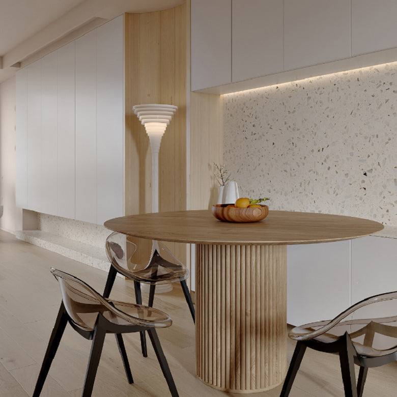 Table à manger ronde en bois massif de style contemporain tablette pour la cuisine à domicile