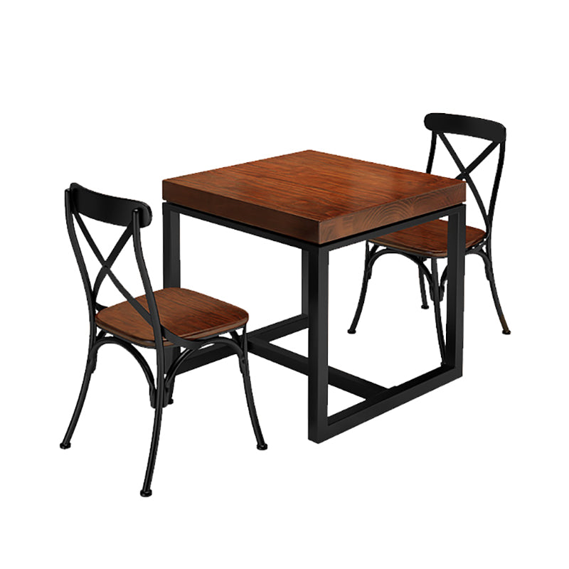 Mesa de comedor superior de madera maciza Mesa cuadrada industrial con base de caballete de hierro negro